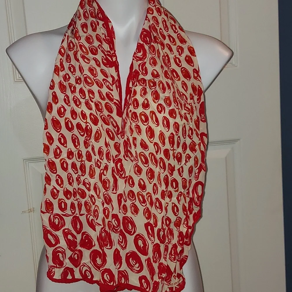 Vintage Mario Valentino Silk Oblong Scarf Red Cream Abstract Pattern